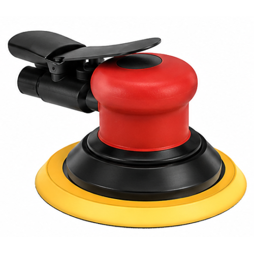 Pneumatic random orbital sander with yellow backing pad, McMaster-Carr Abrading and Polishing